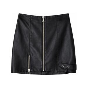Reformation Black Genuine Leather Zip Front Moto Mini Skirt - M